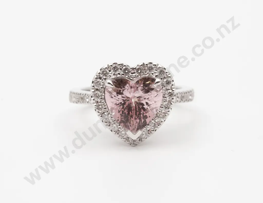 18ct White Gold Pink Morganite and Diamond Dress Ring Image 1++
