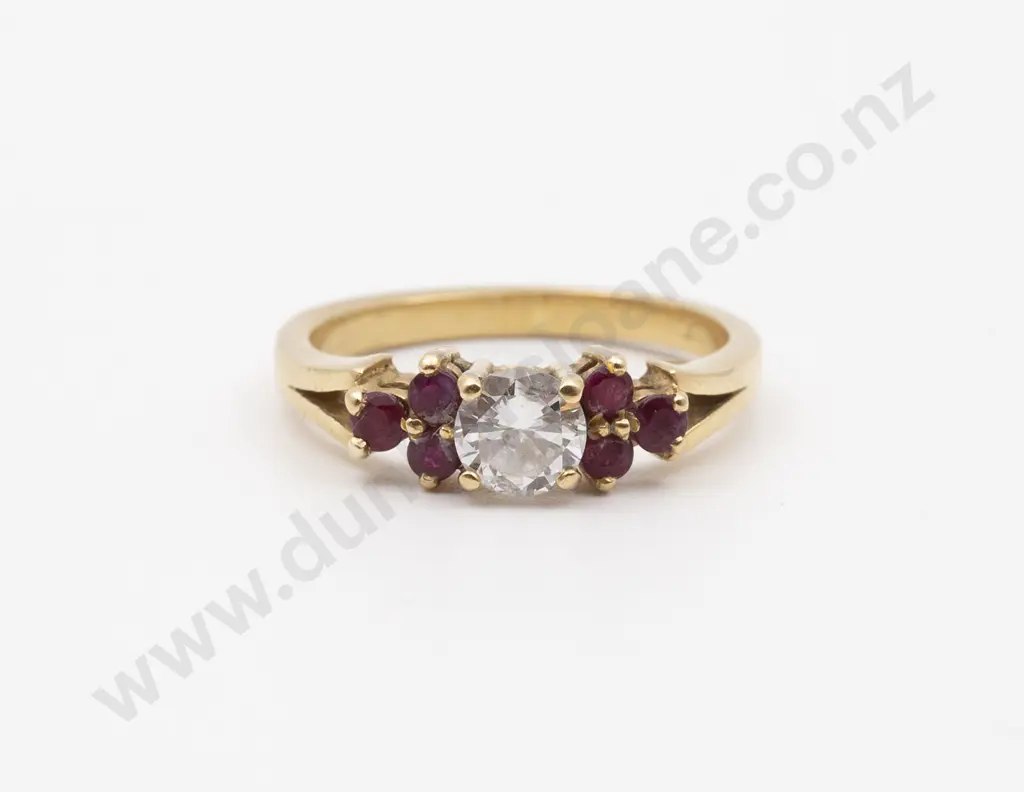 18ct Seven Stone Diamond and Ruby Bridge Ring Image 1++