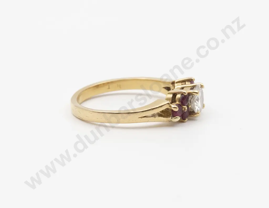 18ct Seven Stone Diamond and Ruby Bridge Ring Image 1++