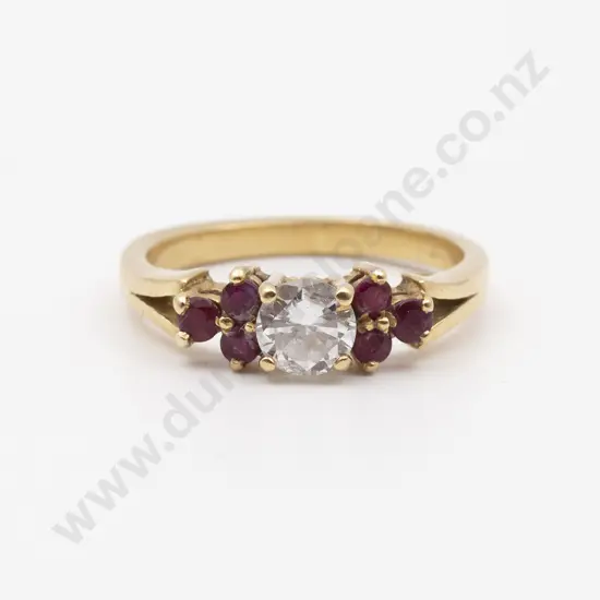 18ct Seven Stone Diamond and Ruby Bridge Ring