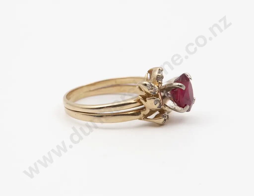 14ct Nine Stone Ruby and Diamond Dress Ring Image 1++