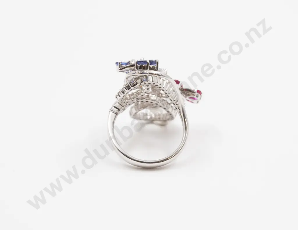 18ct White Gold 90stone Multicoloured Sapphire & Diamond Dress Ring Image 1++