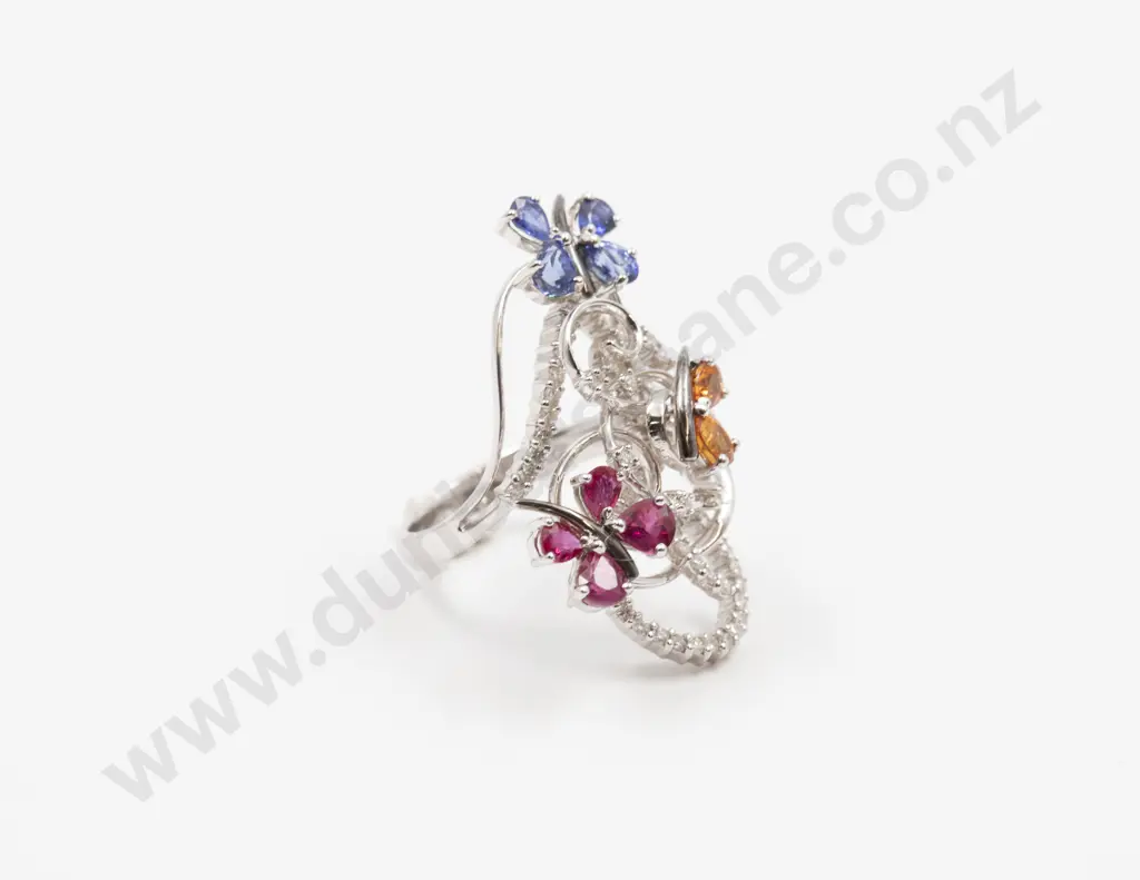 18ct White Gold 90stone Multicoloured Sapphire & Diamond Dress Ring Image 1++