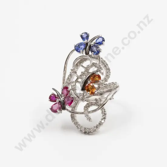 18ct White Gold 90stone Multicoloured Sapphire & Diamond Dress Ring