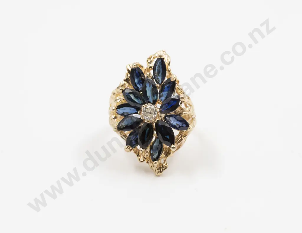 14ct 14stone Sapphire & Diamond Dress Ring Image 1++
