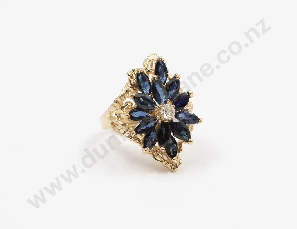 14ct 14stone Sapphire & Diamond Dress Ring Image 1++