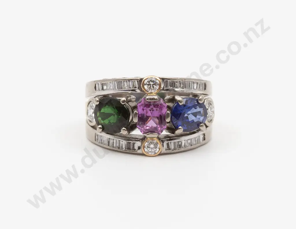 18ct White and Rose Gold 51stone Multi-Gem Fancy Band Ring Image 1++
