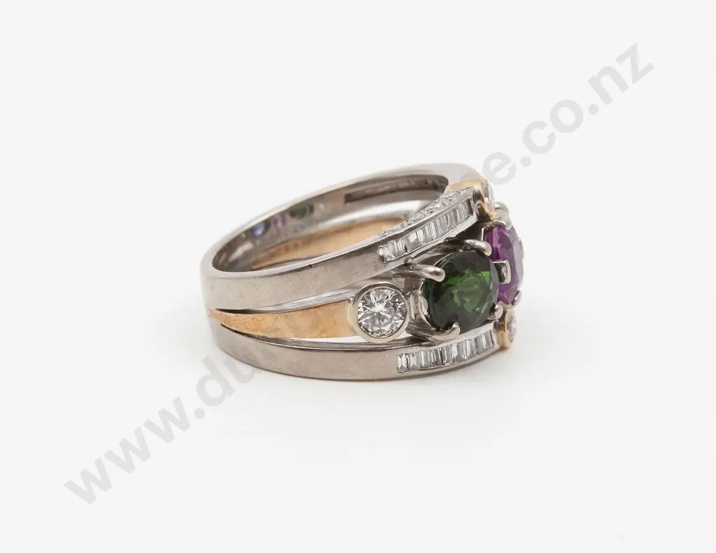 18ct White and Rose Gold 51stone Multi-Gem Fancy Band Ring Image 1++