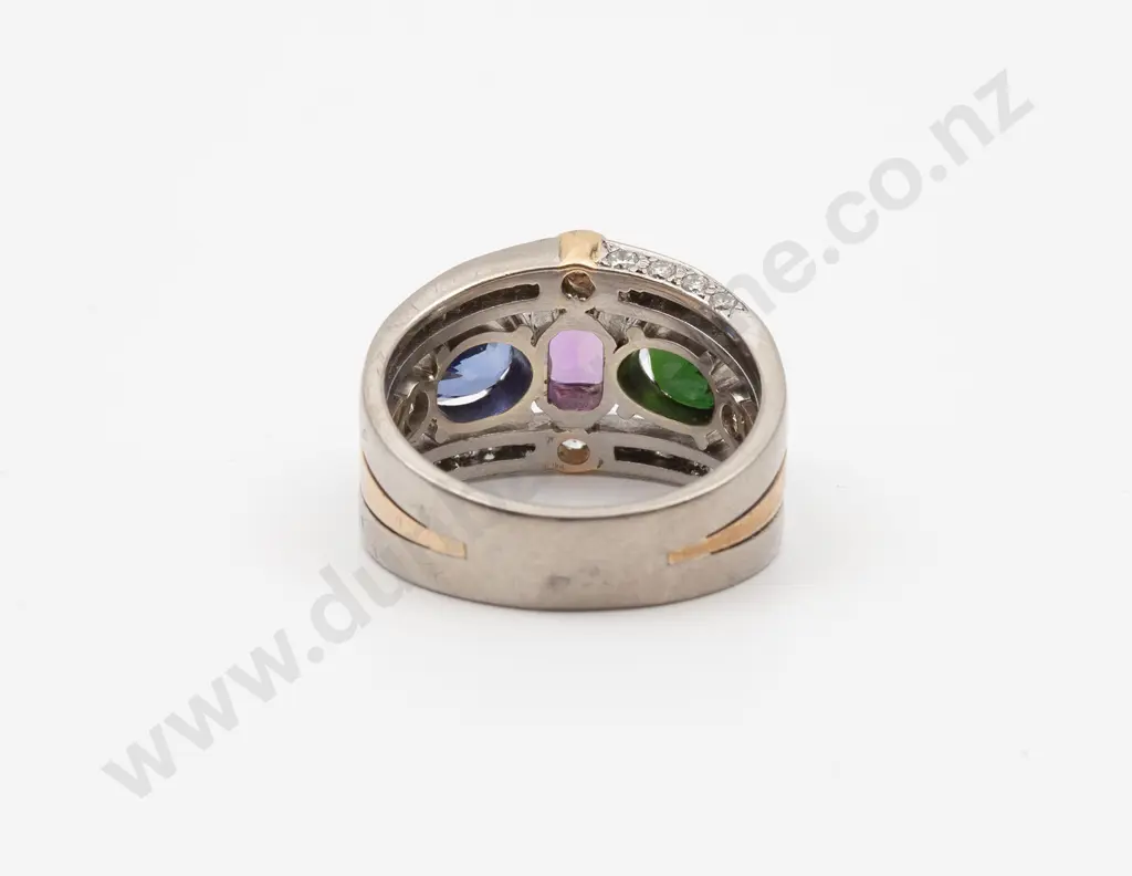 18ct White and Rose Gold 51stone Multi-Gem Fancy Band Ring Image 1++