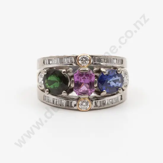 18ct White and Rose Gold 51stone Multi-Gem Fancy Band Ring