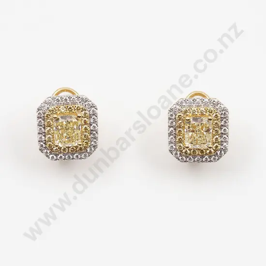 18ct Natural Fancy Yellow Diamond Cluster Earrings