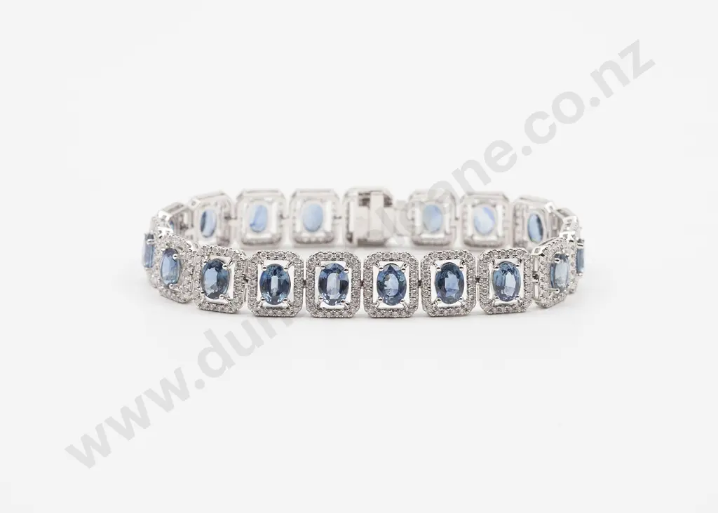 All Platinum Blue Ceylon Sapphire and Diamond Art Deco Style Bracelet Image 1++