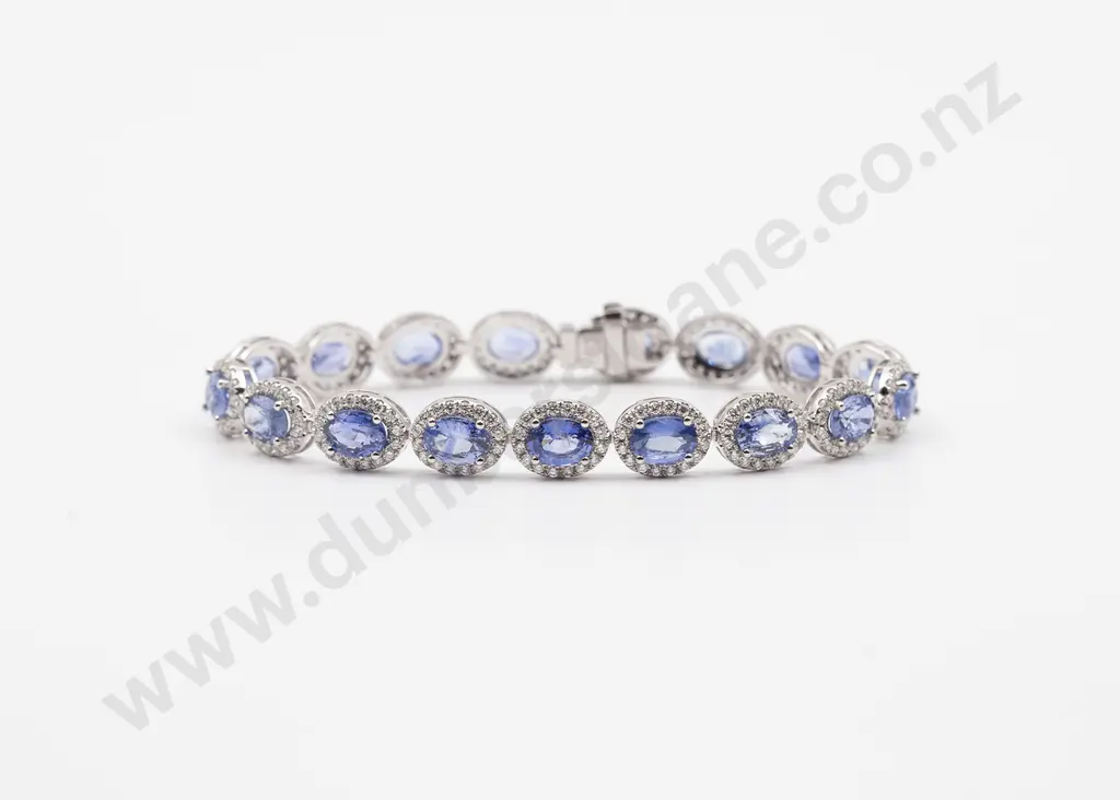 14ct White Gold Ceylon Sapphire and Diamond Tennis Type Bracelet Image 1++
