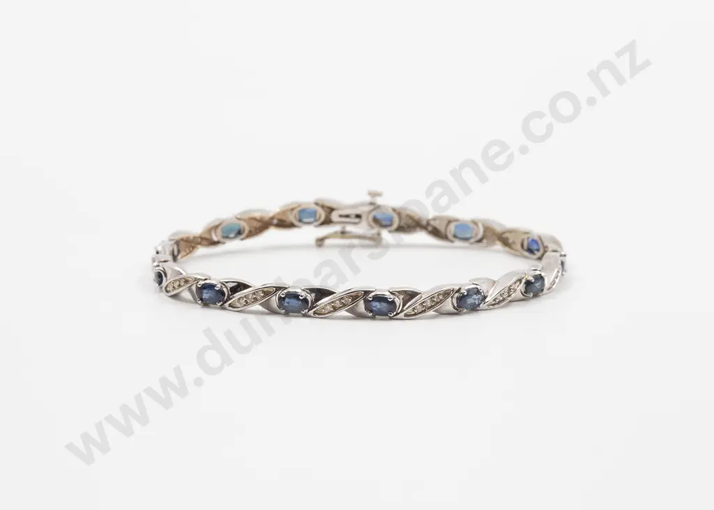14ct White Gold 52stone Sapphire & Diamond Hinged Link Bracelet Image 1++