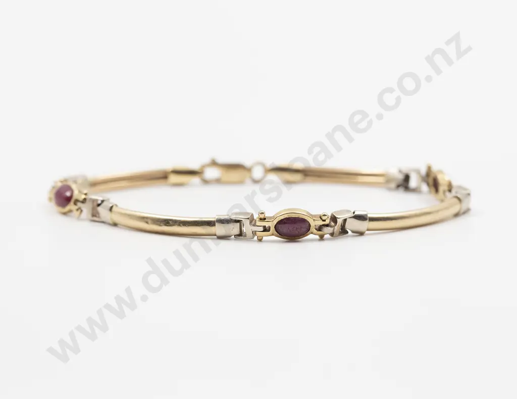 18ct White and Yellow Gold Three Stone Ruby Bracelet Image 1++