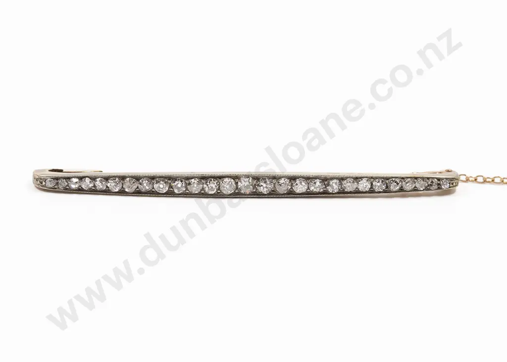 Edwardian 9ct and Silver 27stone Diamond Pin Brooch Image 1++