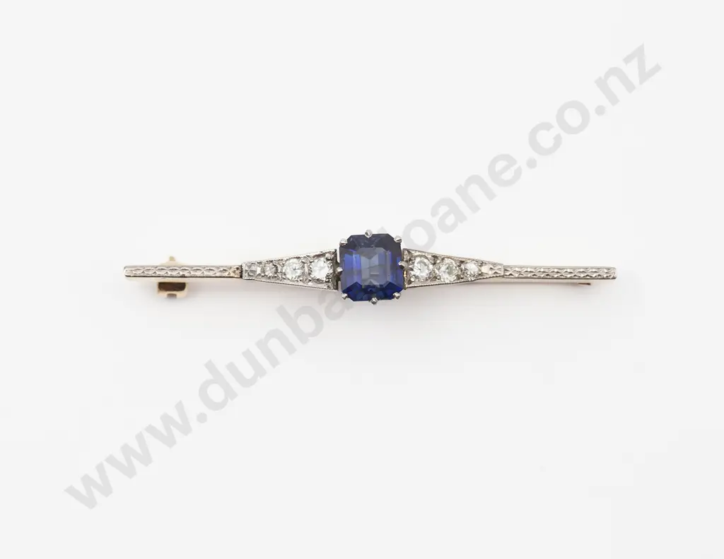 18ct & Platinum Seven Sapphire & Diamond Bar Brooch Image 1++