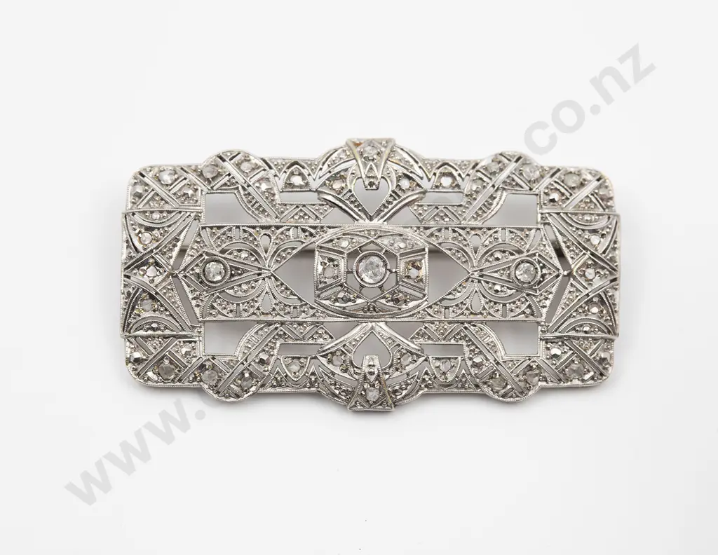 Art Deco All Platinum Diamond Brooch Image 1++
