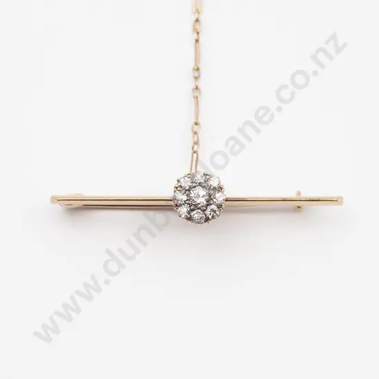 18ct Nine Stone Diamond Cluster Bar Brooch