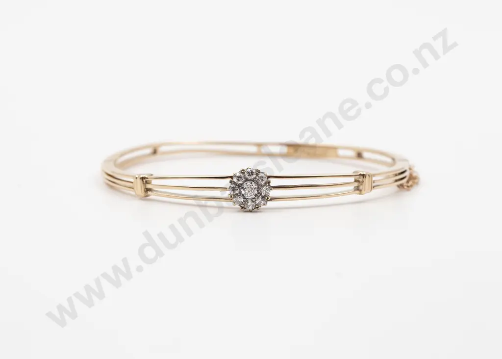 Edwardian 14ct Diamond Hinged Snap Bangle Image 1++