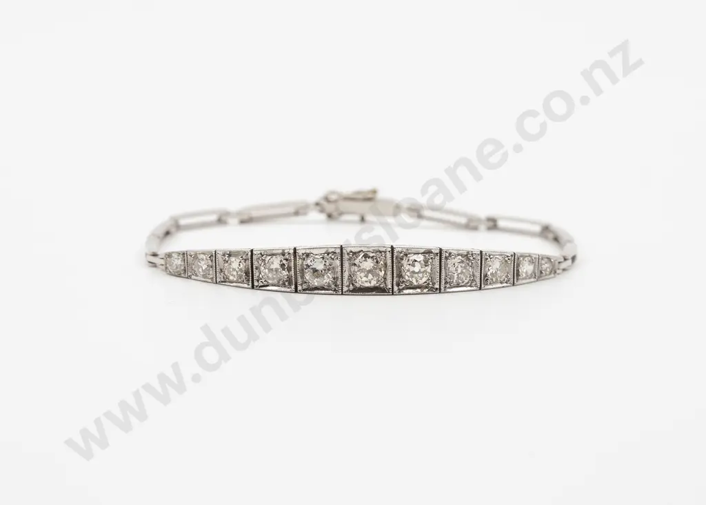 Art Deco All Platinum Eleven Stone Diamond Bracelet Image 1++
