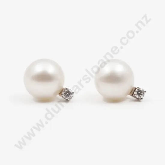 Pair South Sea Cultured Pearl and Diamond Stud Earrings
