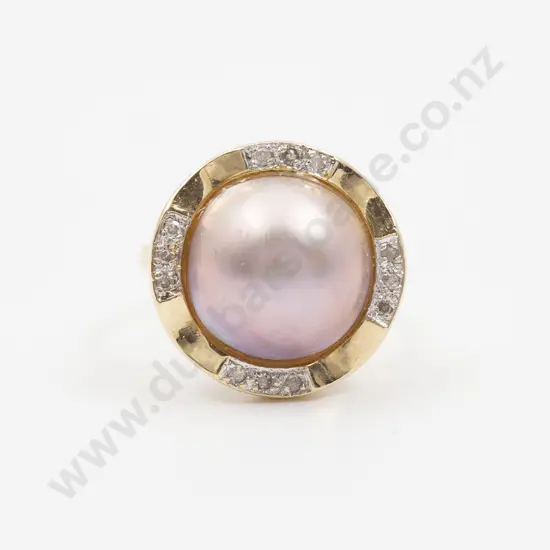 14ct Mabe Pearl and Diamond Cluster Ring