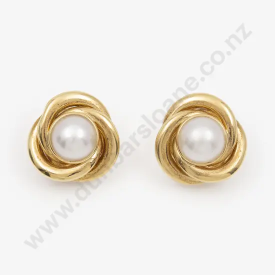 Pair Italian 18ct Single Mabe Pearl Earrings