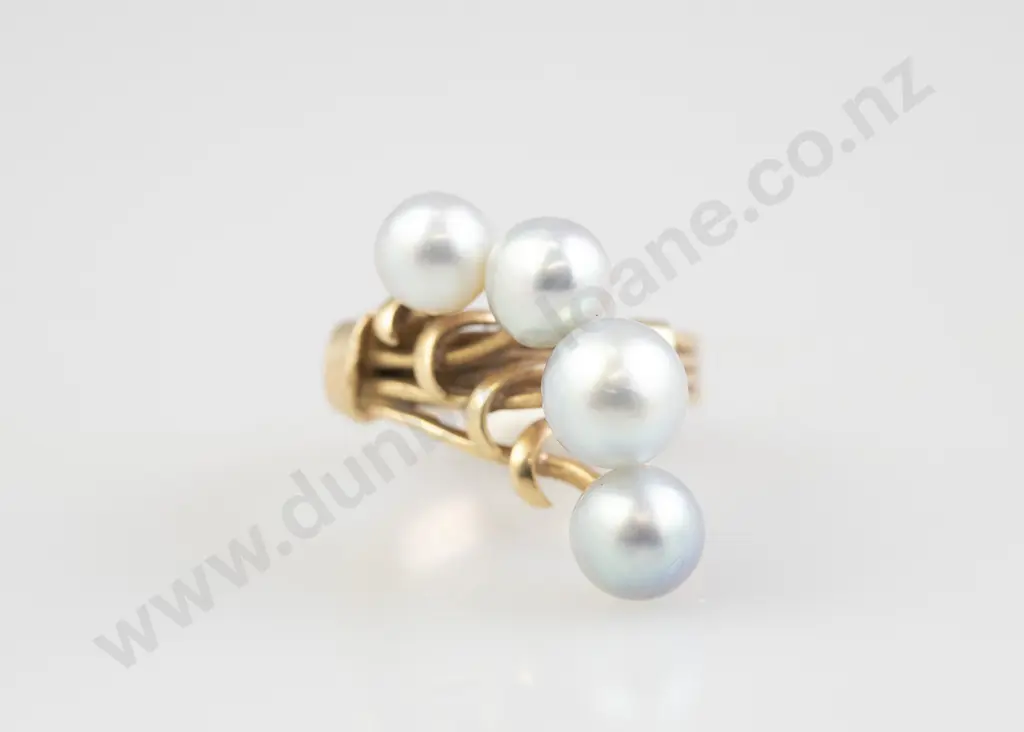 14ct Mikimoto Four Cultured Pearl Dress Ring Image 1++