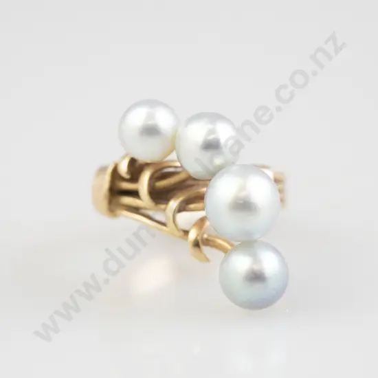 14ct Mikimoto Four Cultured Pearl Dress Ring