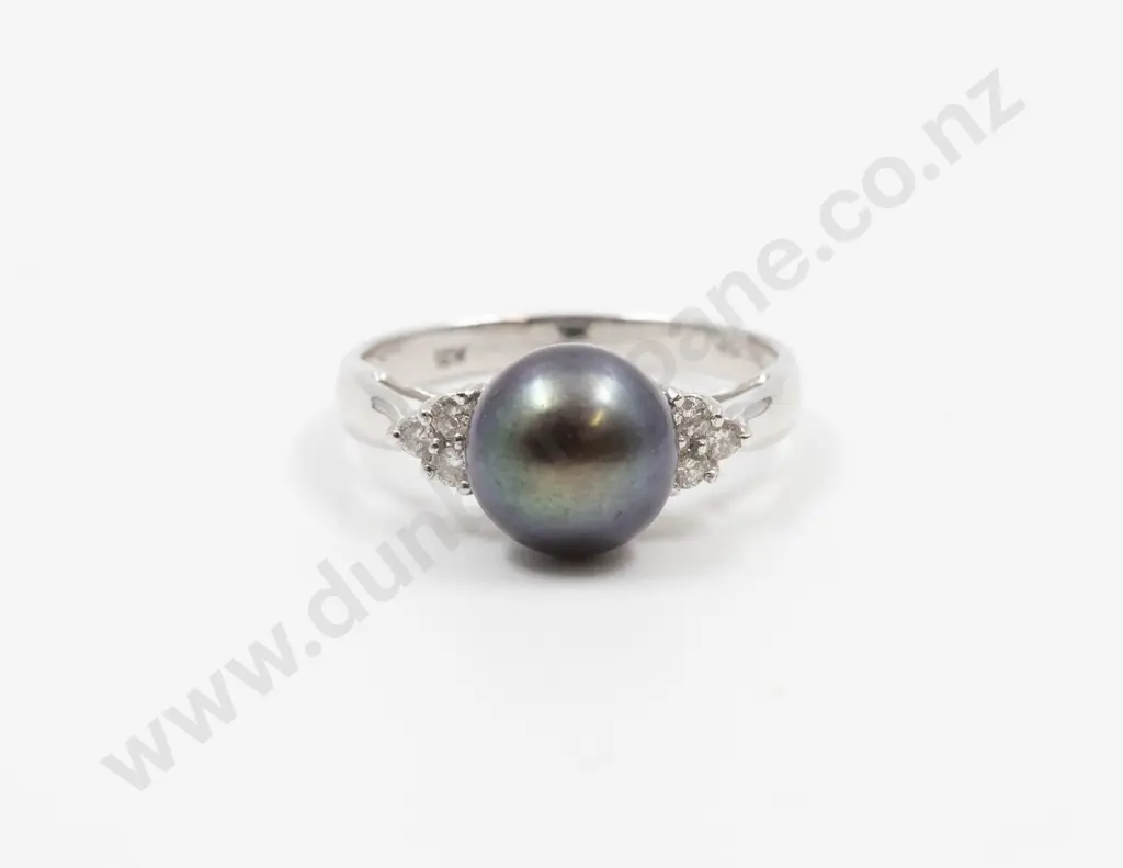 18ct White Gold Single South Seas Black Cultured Pearl Ring Image 1++
