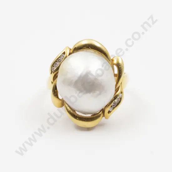 18ct Sea South Cultured Baroque Pearl and Diamond Dress Ring