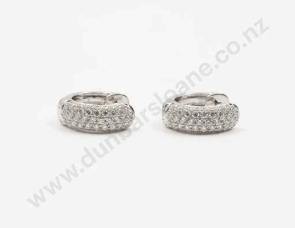 18ct White Gold Diamond Hoop Earrings Image 1++