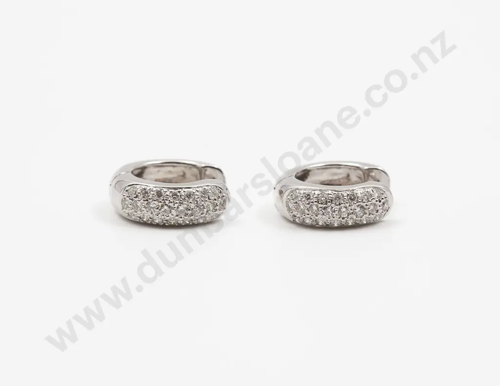 Pair 18ct White Gold and Diamond Modern 'Huggie' Hoop Earrings Image 1++