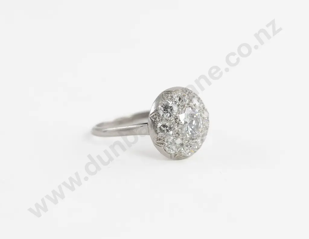 All Platinum Art Deco Nine Stone Diamond Cluster Ring Image 1++
