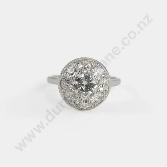 All Platinum Art Deco Nine Stone Diamond Cluster Ring