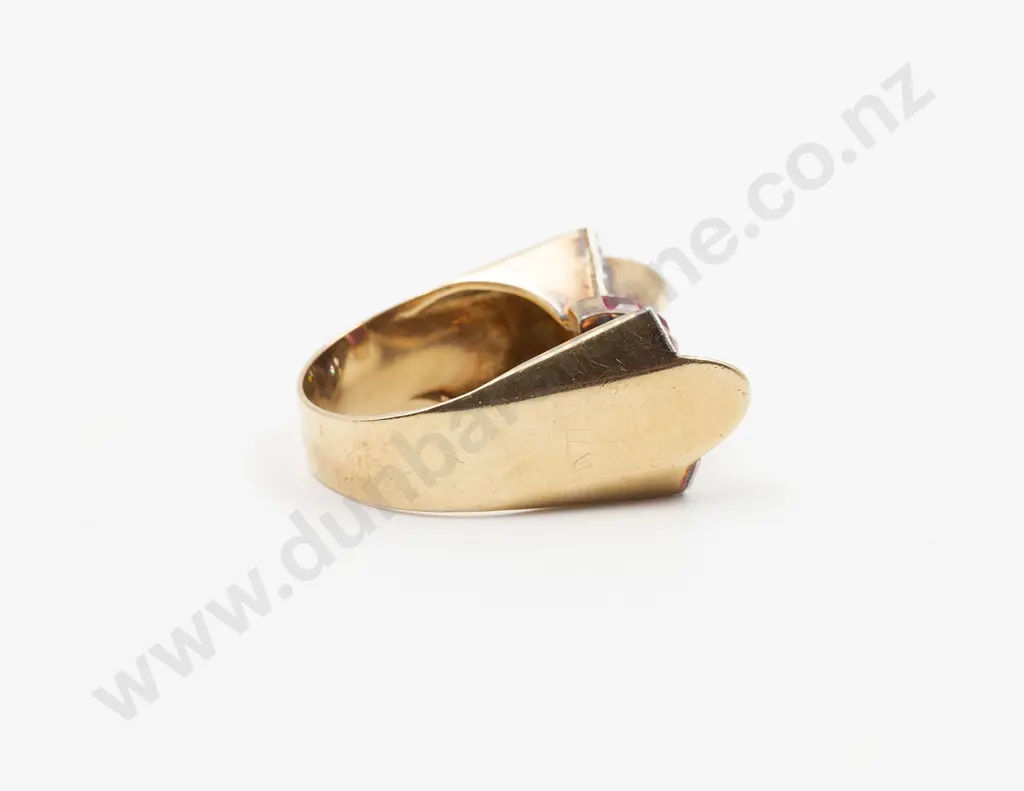 Mid C20th French 18ct Diamond and Synthetic Ruby Cocktail Dress Ring Image 1++