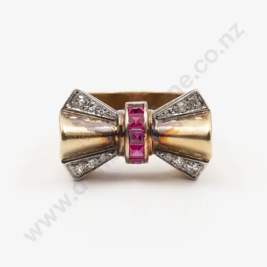 Mid C20th French 18ct Diamond and Synthetic Ruby Cocktail Dress Ring