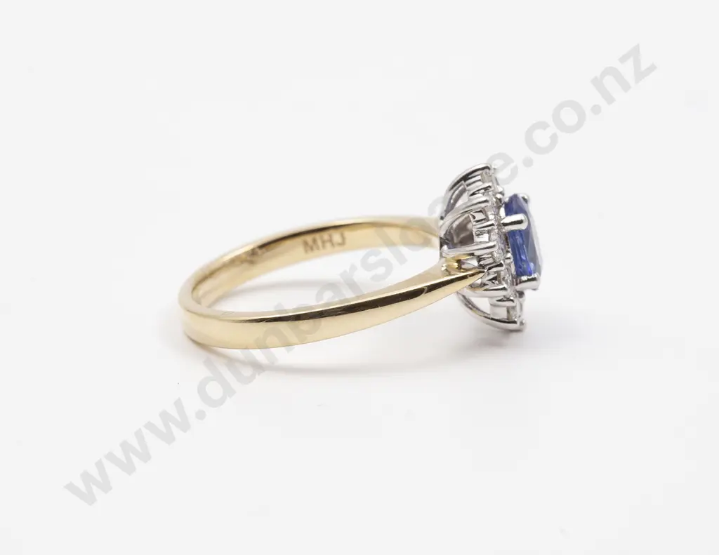 14ct Eleven Stone Ceylon Sapphire and Diamond Cluster Ring Image 1++