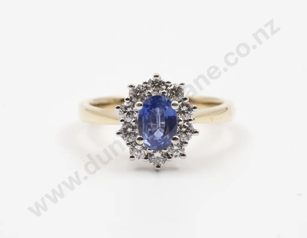 14ct Eleven Stone Ceylon Sapphire and Diamond Cluster Ring Image 1++