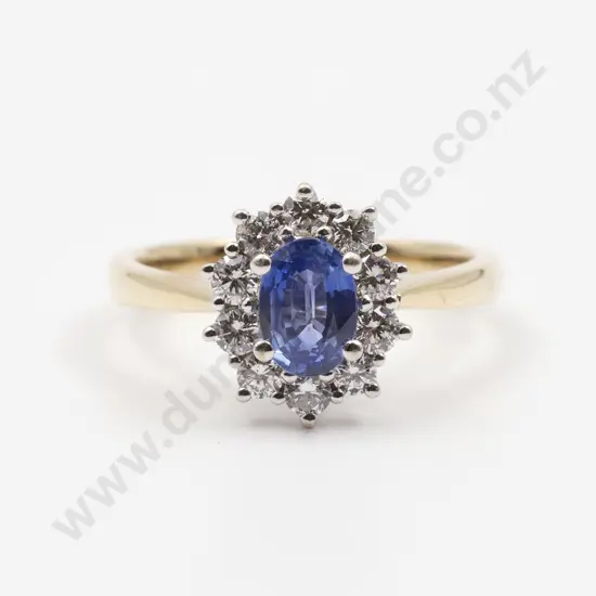 14ct Eleven Stone Ceylon Sapphire and Diamond Cluster Ring