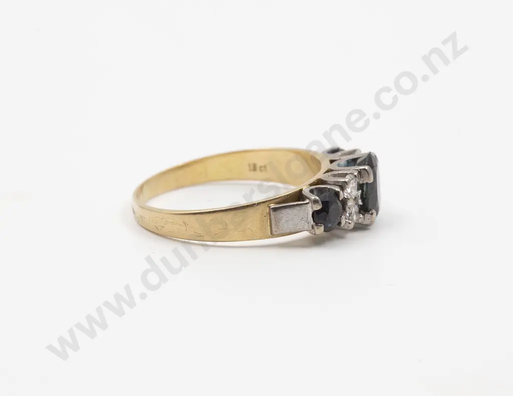 18ct Seven Stone Sapphire and Diamond Bridge Ring Image 1++