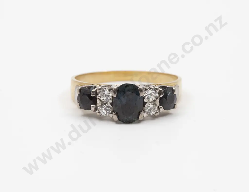 18ct Seven Stone Sapphire and Diamond Bridge Ring Image 1++