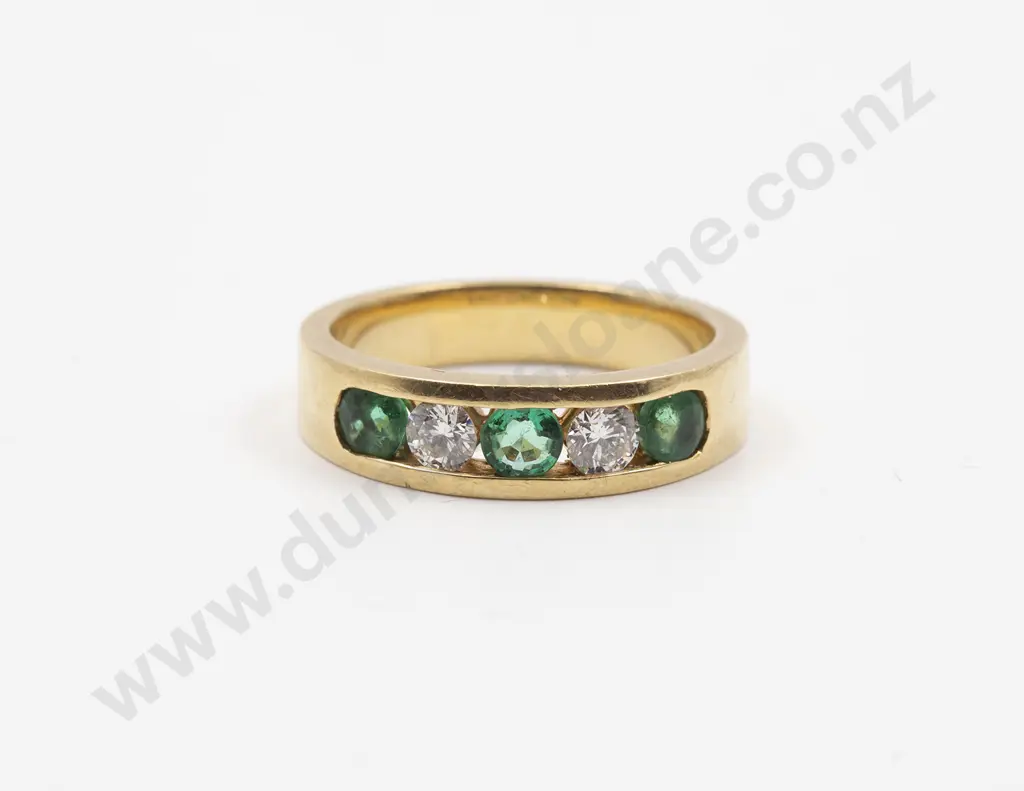 18ct Five Stone Emerald and Diamond Band Ring Image 1++
