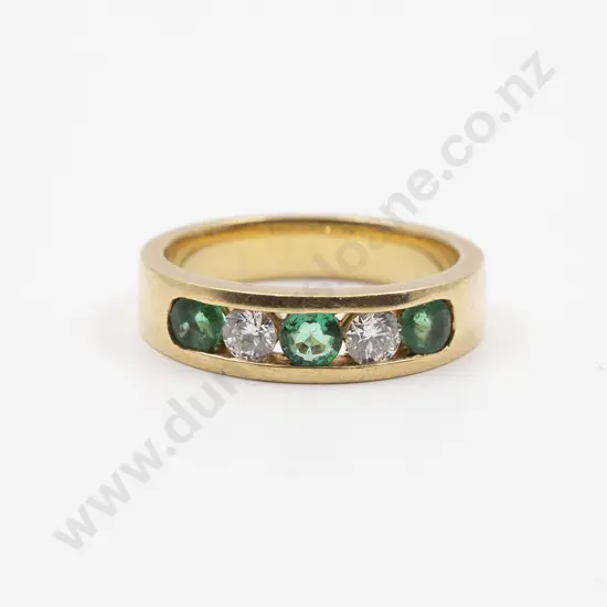 18ct Five Stone Emerald and Diamond Band Ring