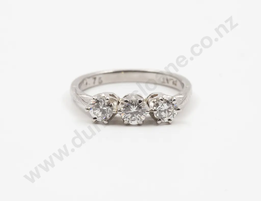All Platinum Three Stone Diamond Bridge Ring Image 1++