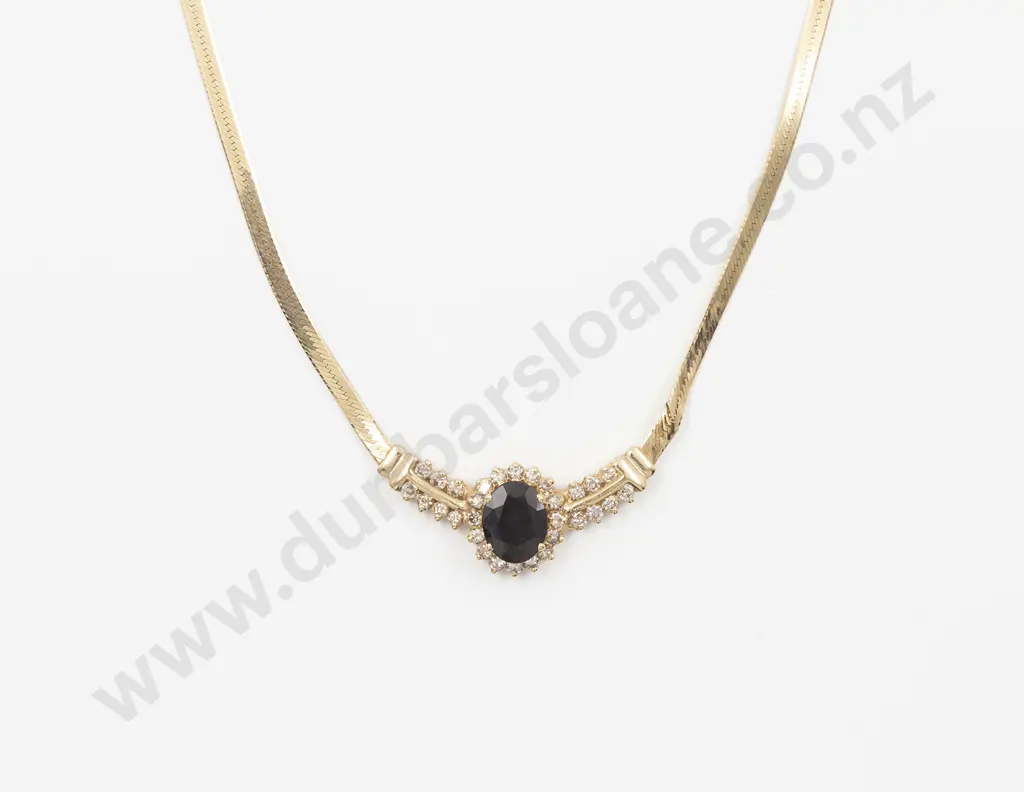 14ct 32stone Sapphire & Diamond Necklace Image 1++