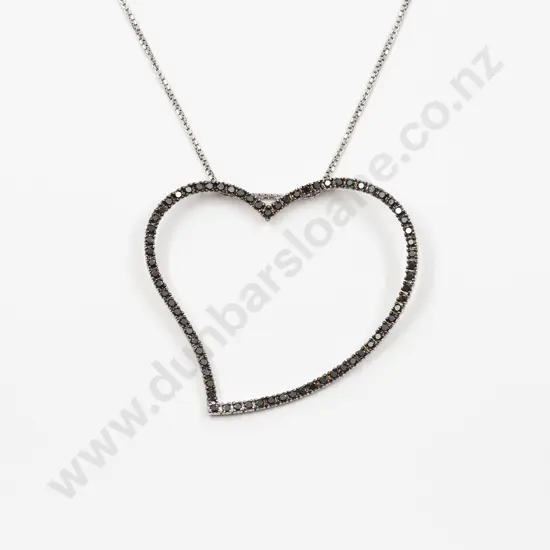 14ct White Gold 71stone Black Diamond Heart Pendant