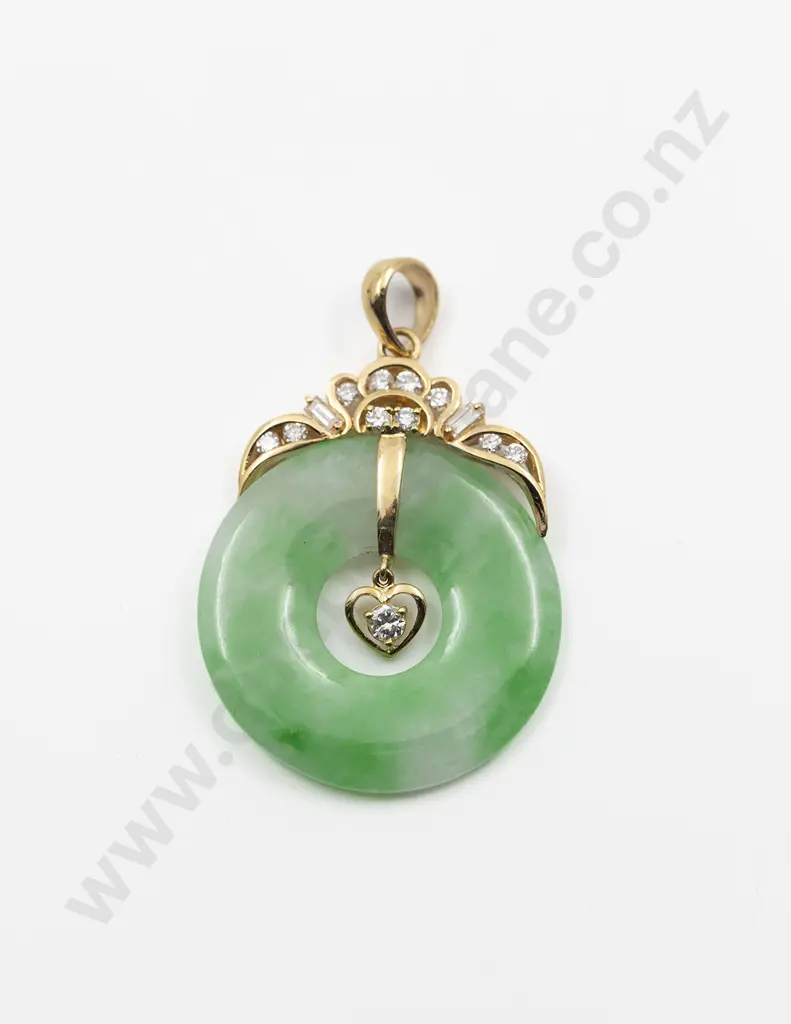 18ct Apple Green Jade and Diamond Pendant Image 1++
