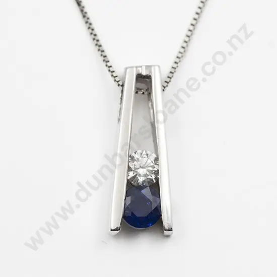 14ct White Gold Two Stone Sapphire and Diamond Pendant